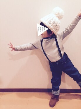 「ano:ne（アノネ）のアイテム」を使った、pepeさん（キッズ・90cm）の冬コーディネート