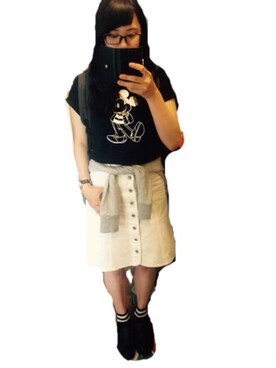 chiiさんの「前開き台形デニムスカート」を使ったコーディネート