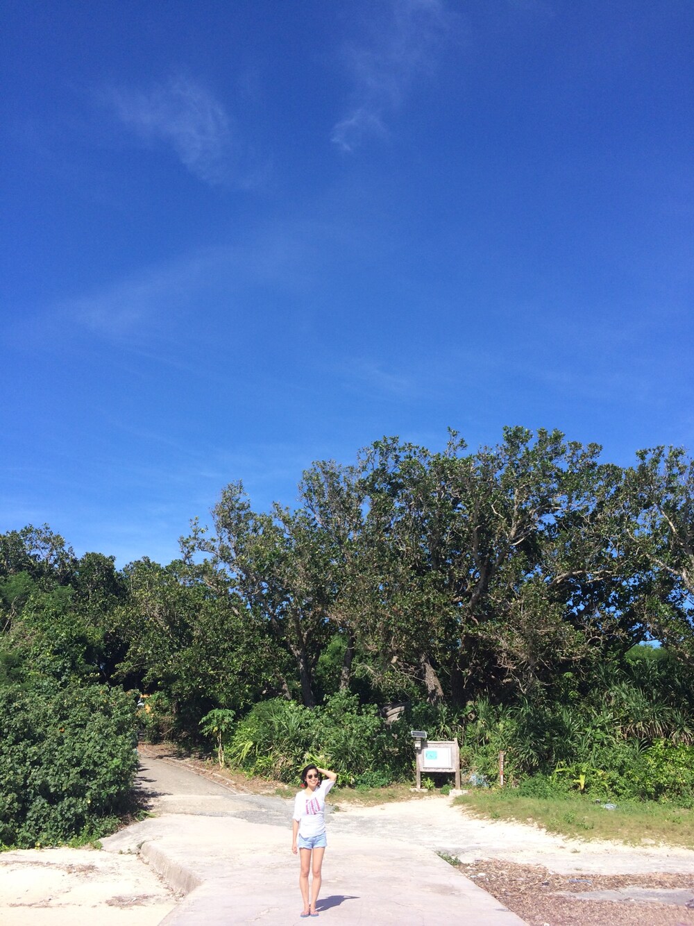 ホワイト系のシャツ/ブラウス、ブラウン系のサングラスを着用したレディースの夏コーディネートの1枚目の写真