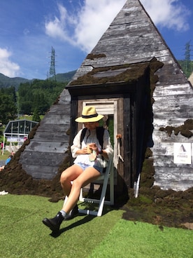 「Ray BEAMS（レイビームス）のRay BEAMS / 中折れ HAT（ハット）」を使った、atsumi_kuwabaraさん（レディース・158cm）の夏コーディネート