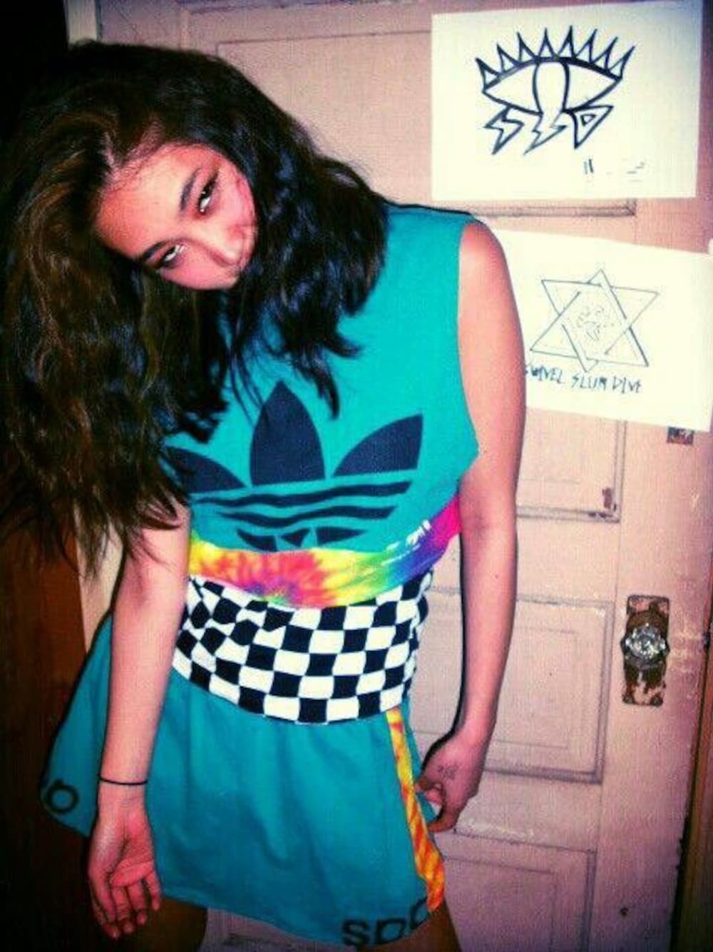 「SETUP、adidas、リメイク、handmade、DIY、タイダイ、REMAKE」｜「adidasのSWIVEL SLUM DIVE
adidas REMAKE ONE PEACE🍺
SOLD （セットアップ、グリーン系）」を使った、SWIVEL SLUM DIVEさん（レディース・165cm）の夏コーディネートの1枚目の写真