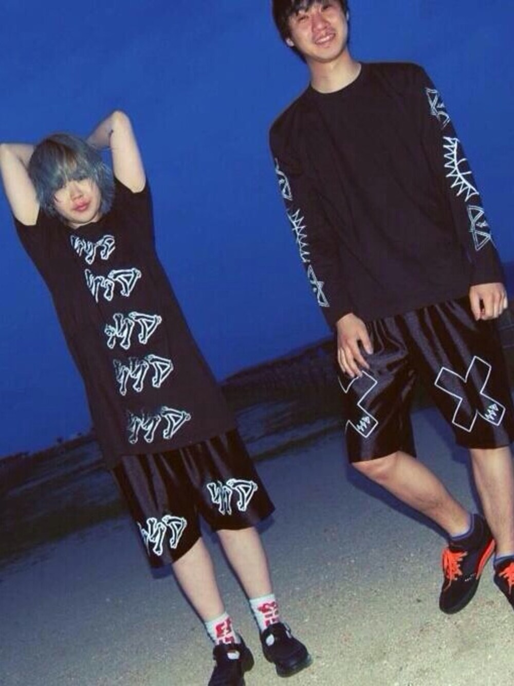 「ハンドメイド、バスケットボール、street、bones、SWIVEL SLUM DIVE、DIY、オリジナル、骨、オリジナルTee、オリジナルプリント」｜「💲💲Ｄ
【BONES BASKET PANTS】（その他パンツ、ブラック系）」を使った、SWIVEL SLUM DIVEさん（レディース・165cm）の夏コーディネートの1枚目の写真