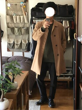 「ステンカラーコート ベージュ」｜しょう*さん（メンズ・170cm）の秋コーディネート