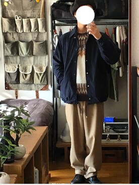 「JUNRED（ジュンレッド）の【ゆったり暖かい】ウォームクロスワイドテーパードパンツ（その他パンツ）」を使った、しょう*さん（メンズ・170cm）の秋コーディネート