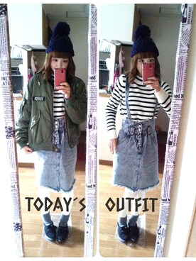 「ラインニット」｜「アイテム（その他アウター）」を使った、minakoさん（レディース・160cm）の秋コーディネート