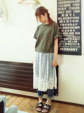 「ベルトサンダル」｜「アイテム（アクセサリー）」を使った、minakoさん（レディース・160cm）の夏コーディネート