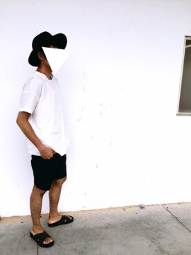 「GLOBAL WORK（グローバルワーク）のフェルトロングブリムハット/705078（ハット）」を使った、Kenさん（メンズ・174cm）の夏コーディネート