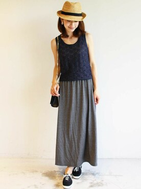 「マキシ」｜「アイテム（帽子）」を使った、BEAUTY&YOUTH オフィススタッフ 02さん（レディース・163cm）の夏コーディネート