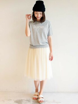「ロゴニット」｜「アイテム（サンダル）」を使った、BEAUTY&YOUTH オフィススタッフ 02さん（レディース・163cm）の夏コーディネート