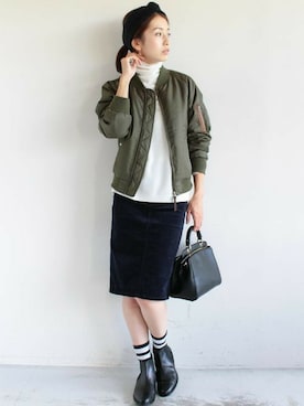 「タートル」｜「アイテム（ブルゾン）」を使った、BEAUTY&YOUTH オフィススタッフ 02さん（レディース・163cm）の秋コーディネート