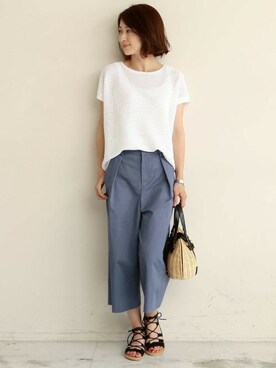 「透かし編みニット」｜BEAUTY&YOUTH オフィススタッフ 02さん（レディース・163cm）の夏コーディネート