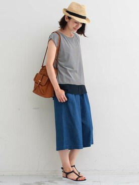 「デニムガウチョ」｜BEAUTY&YOUTH オフィススタッフ 02さん（レディース・163cm）の夏コーディネート