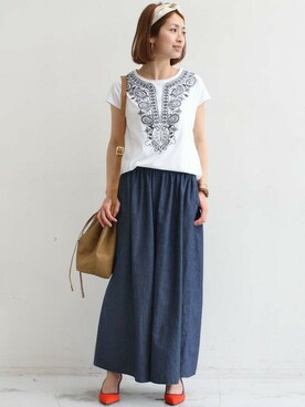 「デニムガウチョ」｜BEAUTY&YOUTH オフィススタッフ 02さん（レディース・163cm）の夏コーディネート