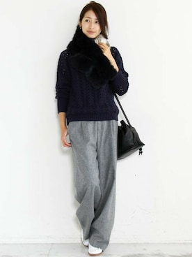 「透かし編みニット」｜BEAUTY&YOUTH オフィススタッフ 02さん（レディース・163cm）の秋コーディネート