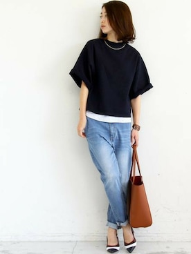 「テーパードデニム」｜BEAUTY&YOUTH オフィススタッフ 02さん（レディース・163cm）の春コーディネート