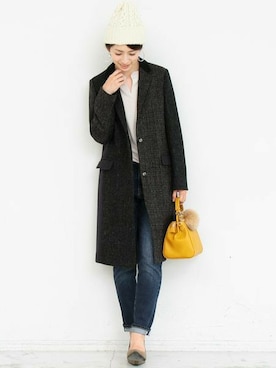 「BEAUTY&YOUTH UNITED ARROWS（ビューティーアンドユースユナイテッドアローズ）のBYSF∴ カラー2WAYハンドショルダー ◆（ハンドバッグ）」を使った、BEAUTY&YOUTH オフィススタッフ 02さん（レディース・163cm）の冬コーディネート