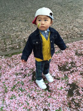 「OSHKOSH（オシュコシュ）のアイテム（デニムジャケット）」を使った、いおさん（キッズ・80cm）の夏コーディネート