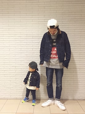 「OSHKOSH（オシュコシュ）のアイテム（デニムジャケット）」を使った、いおさん（キッズ・80cm）の夏コーディネート