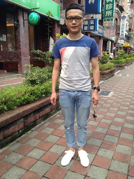 「ADLIB（アドリブ）のアイテム（Tシャツ/カットソー）」を使った、Ianさん（メンズ・171cm）の夏コーディネート