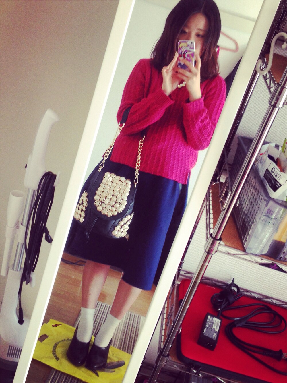 「LEPSIM、jouetie、EVRIS 」｜「jouetieのひざ丈フレアSK（スカート、ブルー系）」を使った、えりぼんさん（レディース・159cm）の春コーディネートの1枚目の写真