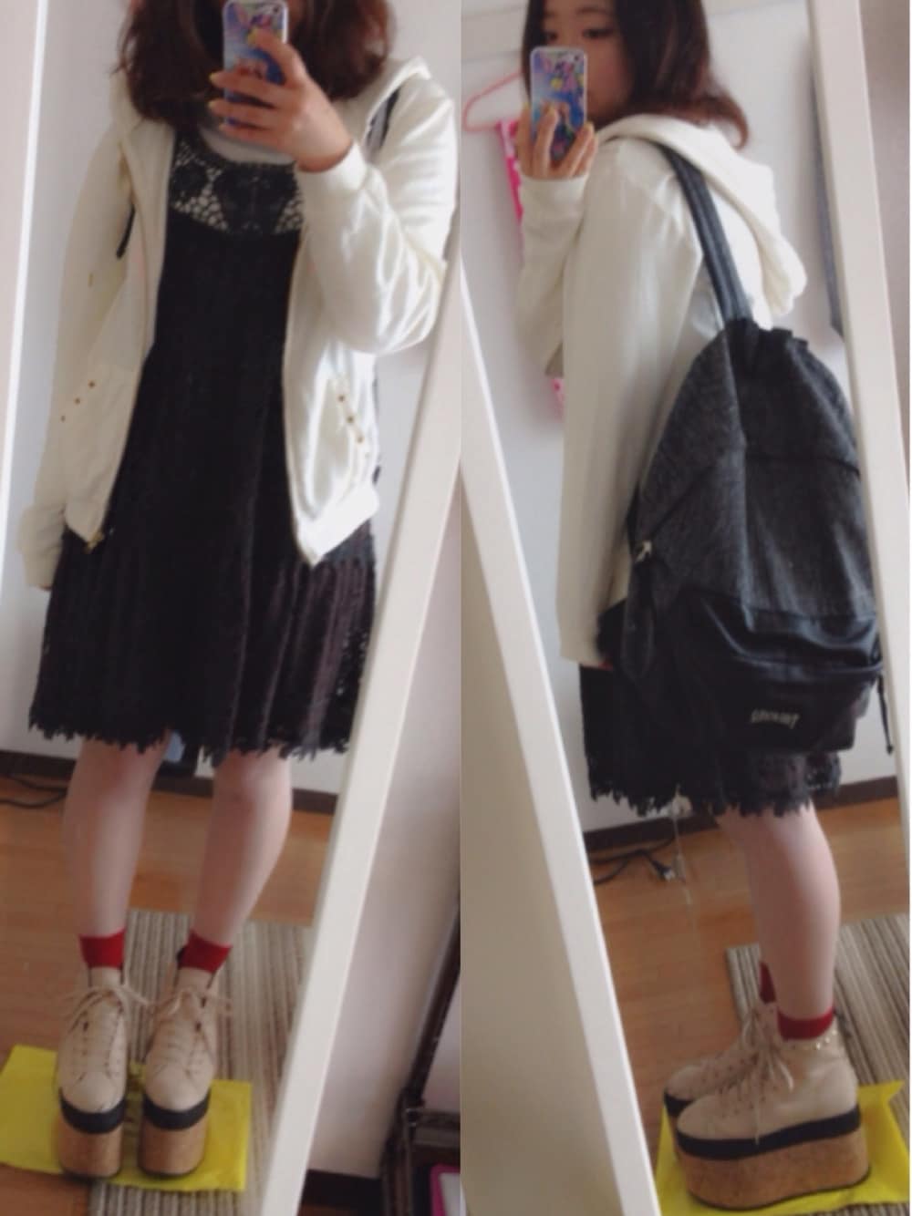 「jouetie、厚底、OLIVEdesOLIVE」｜「OLIVE des OLIVEのop（ワンピース、ブラック系）」を使った、えりぼんさん（レディース・159cm）の春コーディネートの1枚目の写真