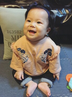 「アイテム（ヘアアクセサリー、ブルー系）」を使った、KOTOHAさん（キッズ・70cm）の秋コーディネート