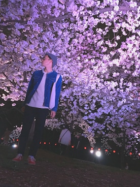 「花見」｜「アイテム（ニットキャップ/ビーニー）」を使った、グレートサイヤマンさん（メンズ・170cm）の春コーディネート