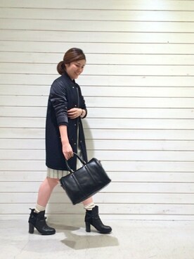 「ストライプワンピース」｜「アイテム（その他アウター）」を使った、RolladeX STAFFさん（レディース・160cm）の冬コーディネート