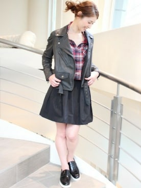 「journal standard L'essage（ジャーナルスタンダードレサージュ）のアイテム（ライダースジャケット）」を使った、etsukoさん（レディース・155cm）の冬コーディネート