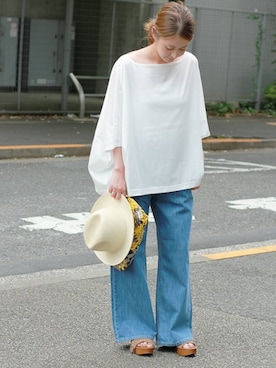 「LUC DNM （ラックデニム）のアイテム」を使った、etsukoさん（レディース・155cm）の春コーディネート