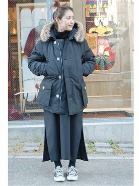 「WOOLRICH（ウールリッチ）のアイテム（ダウンジャケット/コート）」を使った、etsukoさん（レディース・155cm）の冬コーディネート
