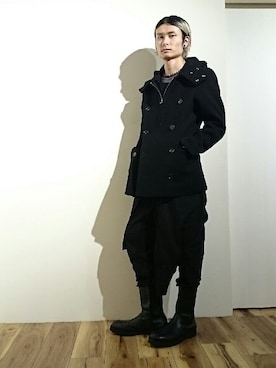 「CABANE de ZUCCa（カバンドズッカ）のアイテム（ピーコート）」を使った、sho iwataさん（メンズ・173cm）の秋コーディネート