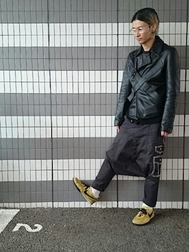 「RAF SIMONS（ラフシモンズ）のアイテム（ライダースジャケット）」を使った、sho iwataさん（メンズ・173cm）の冬コーディネート
