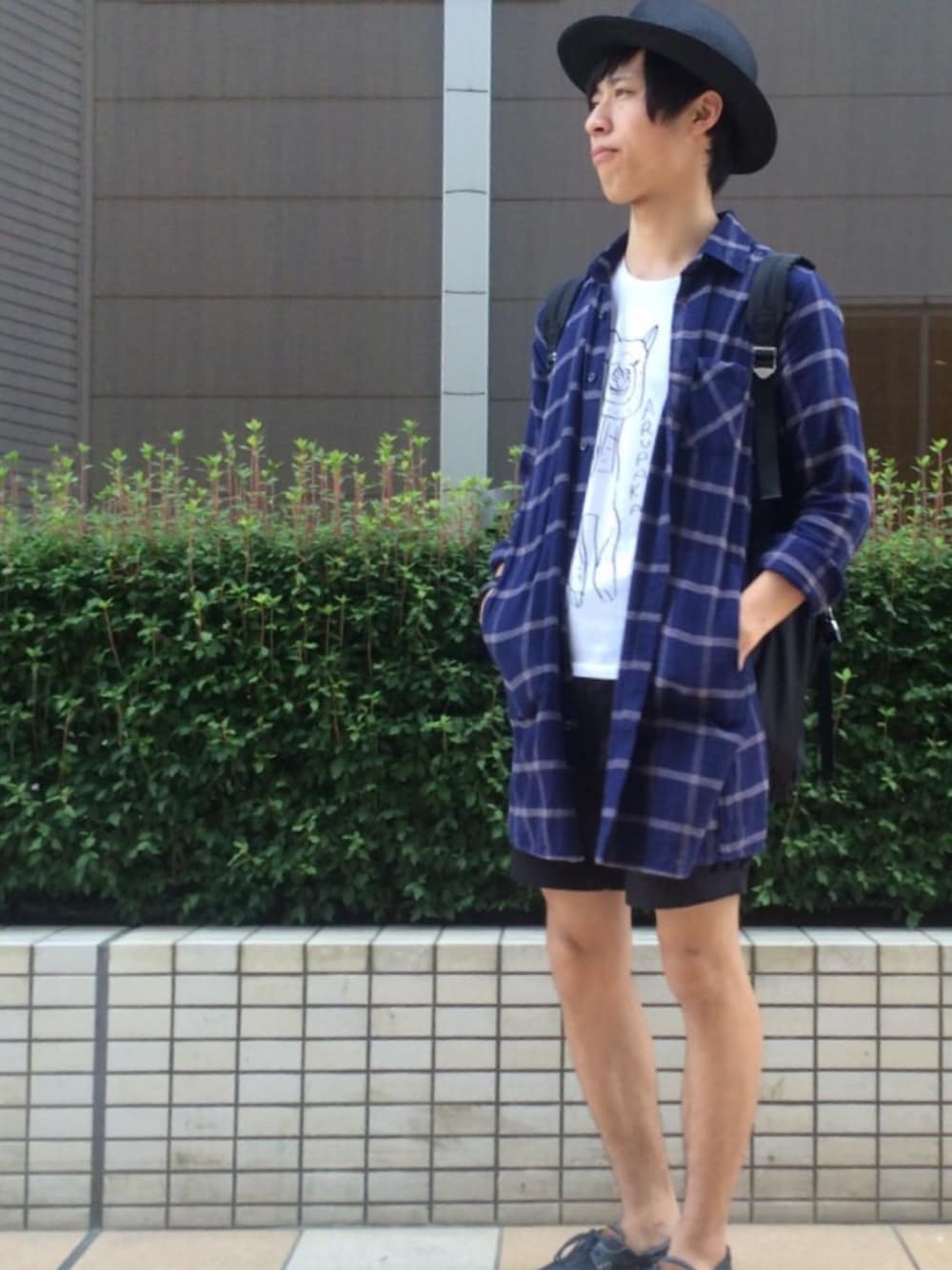 「HARE、CA4LA、アルパカ、BEAMS、仙台、夏」｜「HAREのキモウチェックロングシャツ【HARE】（シャツ/ブラウス、ブルー系）」を使った、タカティンさん（メンズ・172cm）の春コーディネートの1枚目の写真