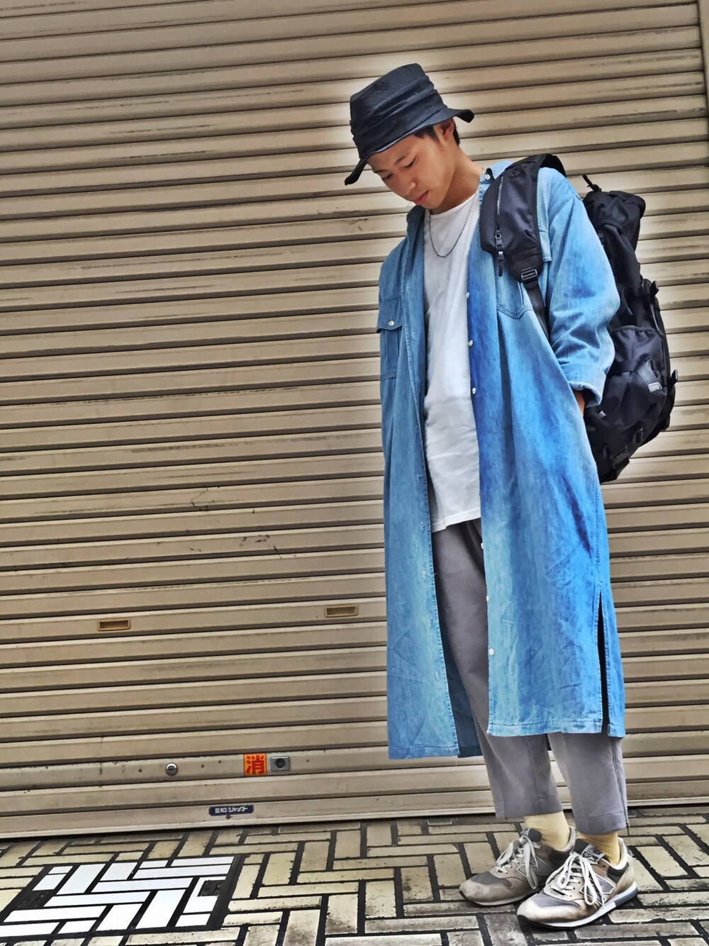 「HARE、CA4LA、New Balance、ロングシャツ、スーパーロング、utah、仙台、as2ov、リュック、古着」｜「AS2OVの【AS2OV】CORDURA DOBBY 305D BACK PACK（バックパック/リュック、ブラック系）」を使った、タカティンさん（メンズ・173cm）の秋コーディネートの1枚目の写真