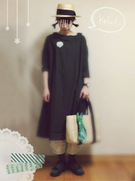 「Handmade（ハンドメイド）のアイテム（ブローチ/コサージュ）」を使った、Yuk1.8さん（レディース・155cm・30代）の夏コーディネート