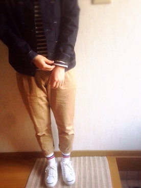 「ORCIVAL（オーシバル）の【ORCIVAL(オーシバル)】コットンロード フレンチバスクシャツ（Tシャツ/カットソー）」を使った、なっちゃんさん（レディース・160cm）の春コーディネート