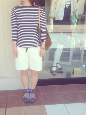 「ORCIVAL（オーシバル）の【ORCIVAL(オーシバル)】コットンロード フレンチバスクシャツ（Tシャツ/カットソー）」を使った、なっちゃんさん（レディース・160cm）の春コーディネート