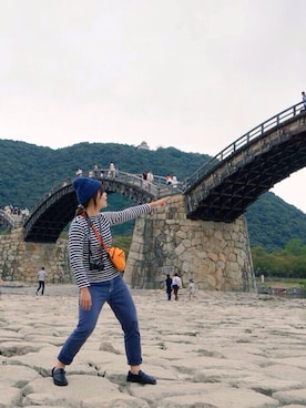 「ORCIVAL（オーシバル）の【ORCIVAL(オーシバル)】コットンロード フレンチバスクシャツ（Tシャツ/カットソー）」を使った、なっちゃんさん（レディース・160cm）の秋コーディネート