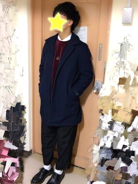 「アイテム（ステンカラーコート）」を使った、yoccyさん（メンズ・170cm・10代）の冬コーディネート