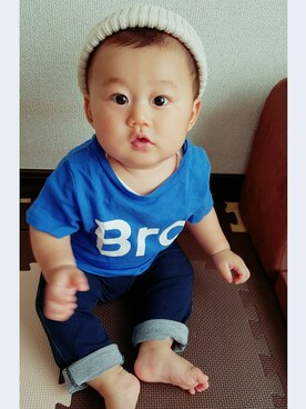 「baby Gapのアイテム（Tシャツ/カットソー、ブルー系）」を使った、asa0308さん（キッズ・70cm）の秋コーディネート