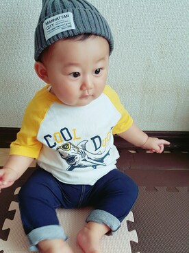 「babyGAP（babyGAP）のアイテム（Tシャツ/カットソー、イエロー系）」を使った、asa0308さん（キッズ・70cm）の秋コーディネート