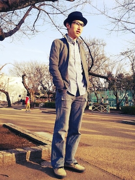 「ギンガムチェックシャツ」｜ウエケンさん（メンズ・170cm）の冬コーディネート