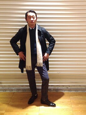「ウィンドウペン」｜「アイテム（ステンカラーコート）」を使った、小林さん（メンズ・177cm）の秋コーディネート