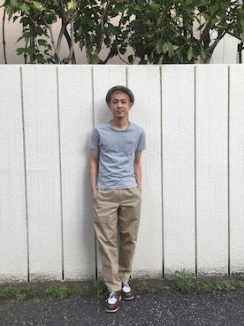 「WOOLRICH（ウールリッチ）のアイテム（帽子）」を使った、志茂良信さん（メンズ・168cm）の夏コーディネート