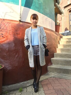 「pants」｜「アイテム（ピーコート）」を使った、Tracy Ngさん（レディース・154cm）の春コーディネート