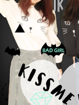 「jouetie（ジュエティ）の【jouetie】 配色猫刺しゅうBL（シャツ/ブラウス、ホワイト系）」を使った、Mina Fukunaga❀さん（レディース・151cm）の秋コーディネート