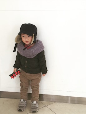 「GLOBAL WORK（グローバルワーク）のアイテム（ネックウォーマー/スヌード）」を使った、ERIさん（キッズ・90cm）の冬コーディネート