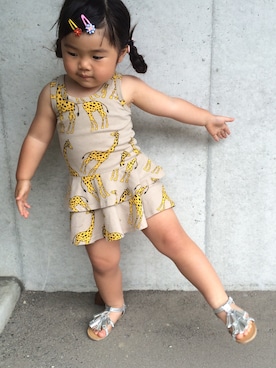 「Mini Rodini（ミニロディーニ）のアイテム（ワンピース/ドレス）」を使った、kanarikoさん（キッズ・90cm）の夏コーディネート