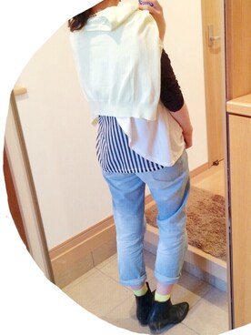 「アイテム（Tシャツ/カットソー、ホワイト系）」を使った、memyさん（レディース・165cm）の春コーディネート